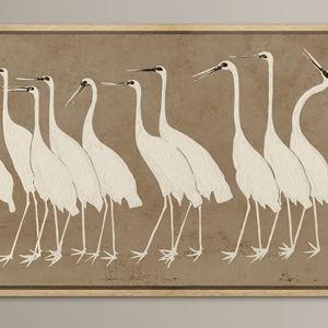 Brown Heron Bird Animal Vintage Retro Minimalist Extra Large Pictures Framed Canvas Print Wall Art - Natural, 30" H x 60" W