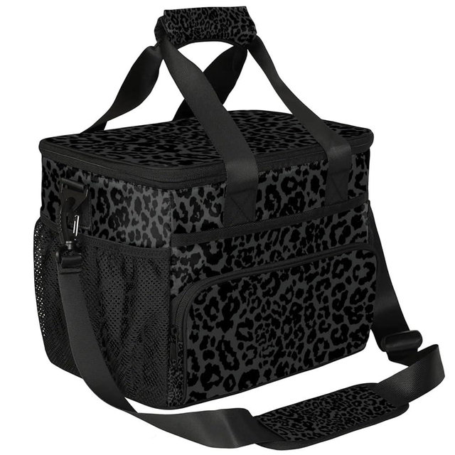 Pardick Soft Cooler Bag Black Leopard Print Insulated Lunch Box for Men & Women, Large Leakproof Lunch Bag Portable Beach Cooler for Work, Picnic, Road Trips,Fishing, Travel, Camping