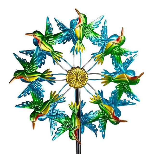 Viveta Wind Spinners for Yard and Garden, Hummingbird Wind Spinners with Metal Stake, 57.5" Double Wind Spinner Yard Art Decor for Patio Lawn Garden