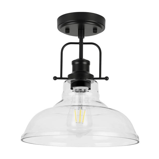 WILON Semi Flush Mount Ceiling Light Fixture, Black Farmhouse Light Fixtures with Clear Glass Shade, Modern Vintage Ceiling Lamp for Kitchen Sink Foyer Bathroom Entryway Hall Laundry Room Hallway