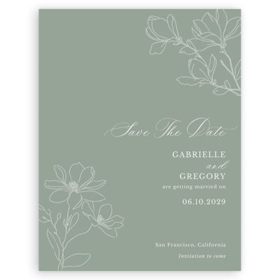 Green Floral Wedding Digital Save the Date - Magnolia Portrait