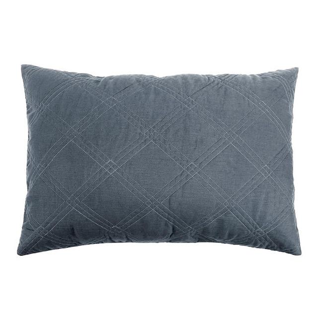 Levtex Home - 100% Linen Front/100% Cotton Back - Standard Quilted Sham - Washed Linen - Denim Blue - Sham Size (26 x 20in.)