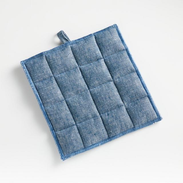 Serged Linen Blue Pot Holder