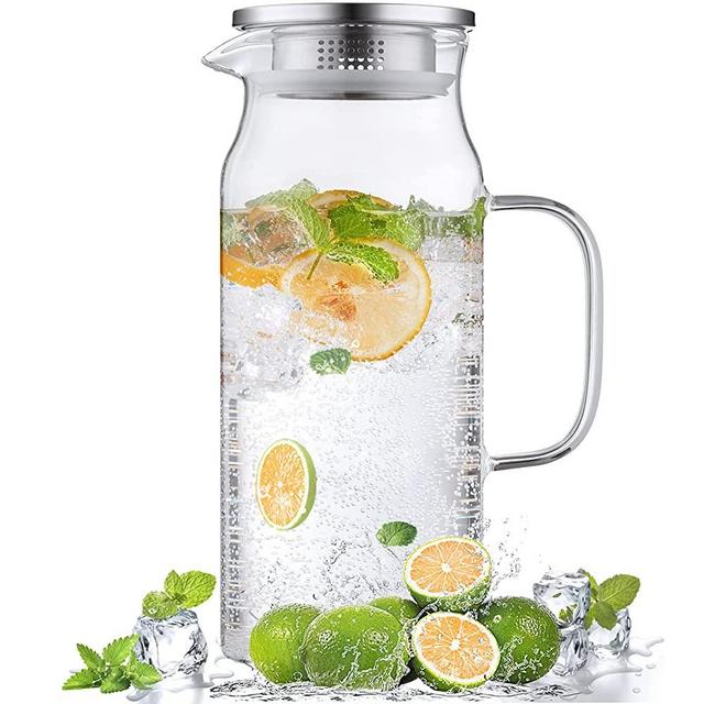 NETANY 50oz Water Carafe with Flip Top Lid, Clear Plastic Pitcher for Iced  Tea, Juice, Lemonade