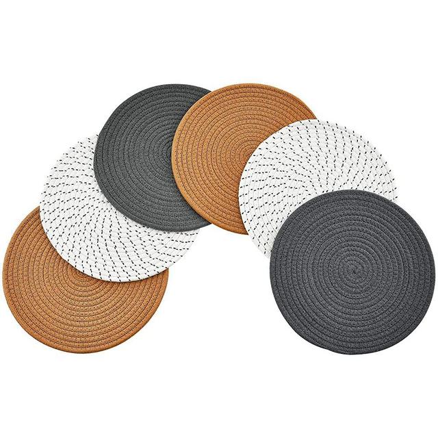 Woven Trivet Placemats Table Mats: Humbson 6Pcs Round Farmhouse Heat Dinner Plate Mat Set - Natural Cotton Rope Placemat - Boho Charger Plate - Kitchen Hot Pads Pot Holder - 11.8 Inch (11.8x11.8)