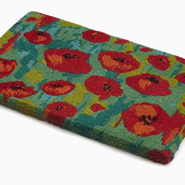 Fab Habitat Floral Extra Thick Doormat - Handwoven, Durable - Natural Coir - Entryway, Front Door, Porch, Patio - Field of Poppies Red (18" x 30" Thick)