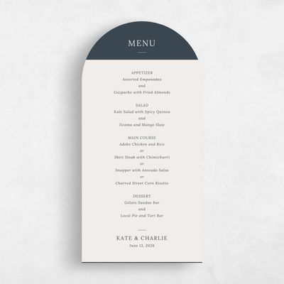 Blue Arch Wedding Menu - Stevens