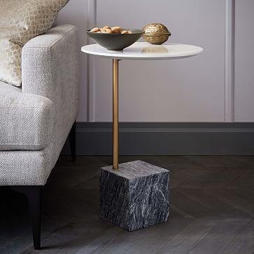 Cube C-Side Table - White/Gray Marble