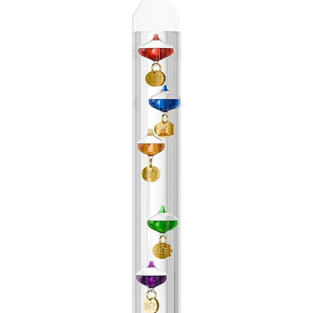 Glass Galileo Thermometer with 5 Multi Colored Balls from 64ºF to 80ºF 11inch Galileo Thermometer Gorgeous Gift for Family or Friends Present Home, Office Indoor and Outdoor Décor
