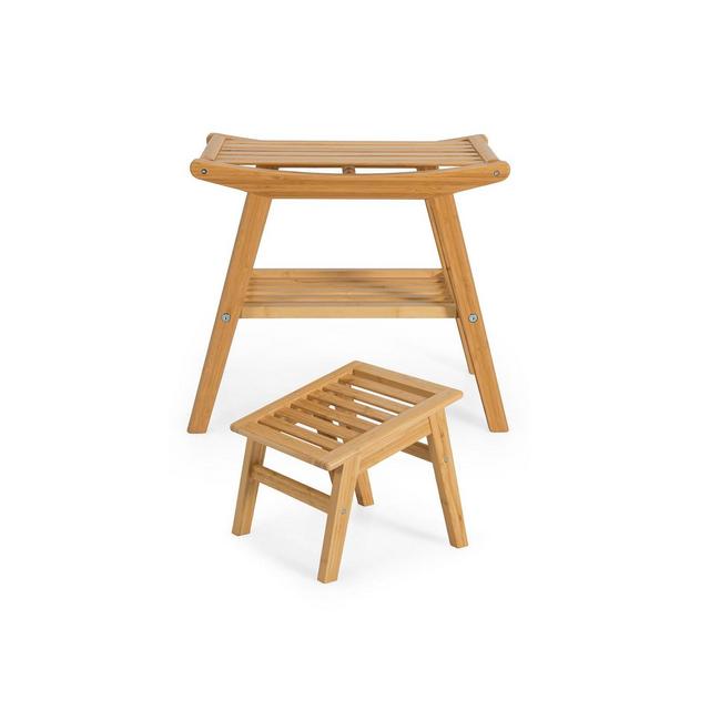 SUGIFT Bamboo Shower Seat Bench with Underneath Storage Shelf