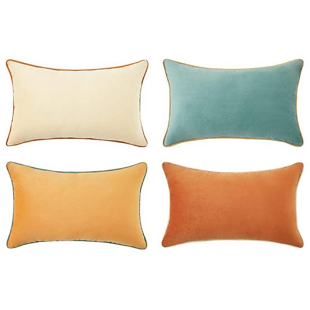 MONDAY MOOSE Decorative Lumbar Throw Pillow Covers Cases, Set of 4 Soft Velvet Rectangle Double-Sided Designs, Mix and Match for Home Decor, Pillow Inserts Not Included (12x20 inch, Orange/Teal)