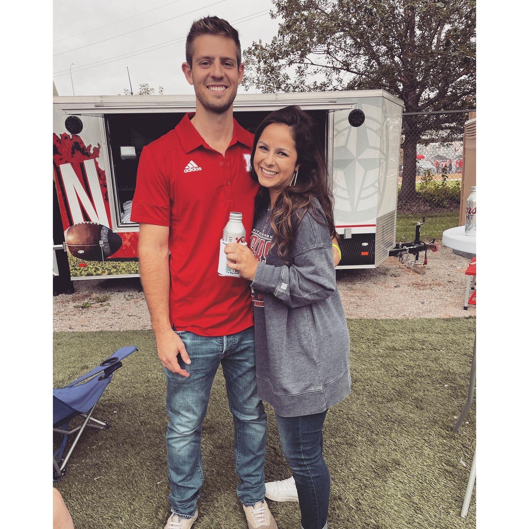 My first Nebraska game. It fell on Josh's birthday so I had Koozies printed with his face on them for everyone at the tailgate!