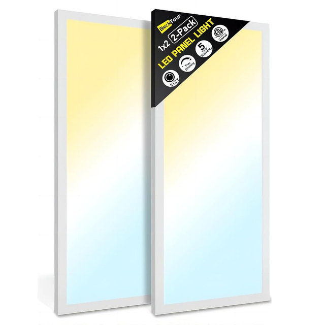 BeckTour 1x2 LED Flat Panel Light Surface Mount 2-Pack, Flush Mount Ceiling Light 24W 2880LM, 5CCT 3000K/3800K/4500K/5200K/6000K, Dimmable Panel Lights