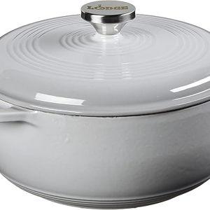 Lodge 4.5 Quart Enameled Cast Iron Dutch Oven with Lid – Dual Handles – Oven Safe up to 500° F or on Stovetop - Use to Marinate, Cook, Bake, Refrigerate and Serve – Gray