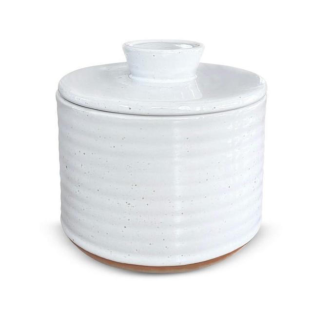 Butter Crock for Counter with Water - White Glaze French Butter Dish - Spreadable Butter Keepers to Leave on Counter - Ceramic French Butter Keeper-Dishwasher Safe Butter Crock with Lid for Countertop