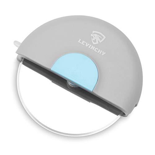LEVINCHY Pizza Cutter Wheel, Pizza Slicer cutter, Premium Stainless Steel with Double-sided Blade, Super Sharp and Easy To Use, More Safe Protective Sheath, Base Stand, Blue
