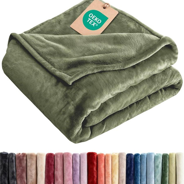 Ultra Soft Fleece Blanket Queen Size - Flannel Fleece Luxury Queen Blanket - Lightweight for Couch Bed Chair - Thick, Warm and Breathable - All Season Cozy Fuzzy, Anti-Static Microplush Bedding, Olive