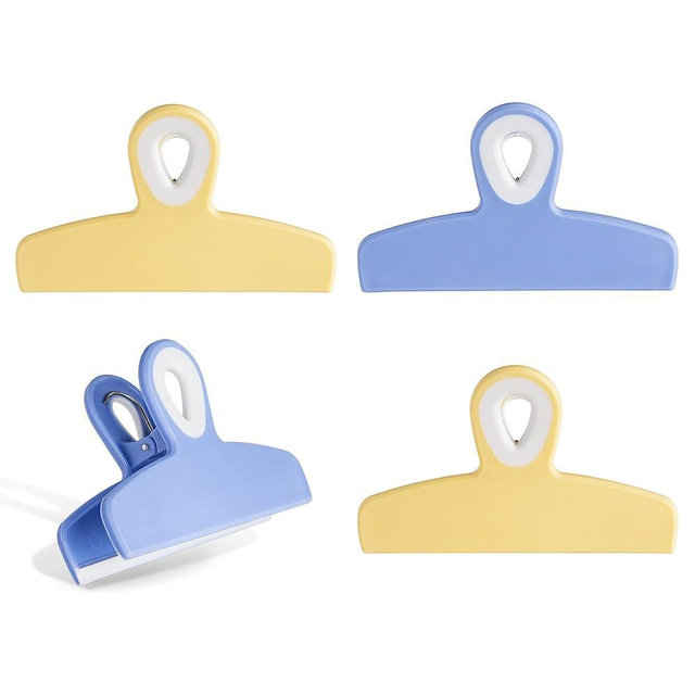 COOK WITH COLOR Bag Clips - Heavy Duty Chip Clip and Refrigerator Magnet Clips for Food Storage with Air Tight Seal Grip, Yellow and Blue, Pack of 4 Large Clips