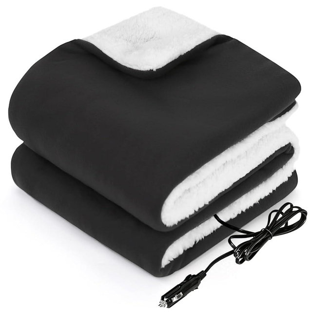 Sealy 12-Volt Heated Car Blanket, Portable Electric Blanket with 3 Heating Levels & 4 Hours Auto Off for Car, Truck, SUV, RV or Camping, Machine Washable, 59" X 43", Charcoal