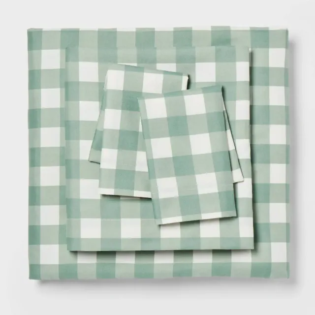 Full Microfiber Sheet Set Green Plaid - Room Essentials™