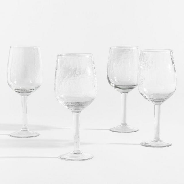 Hammered Wine Stem Glasses, Set of 4 - Clear