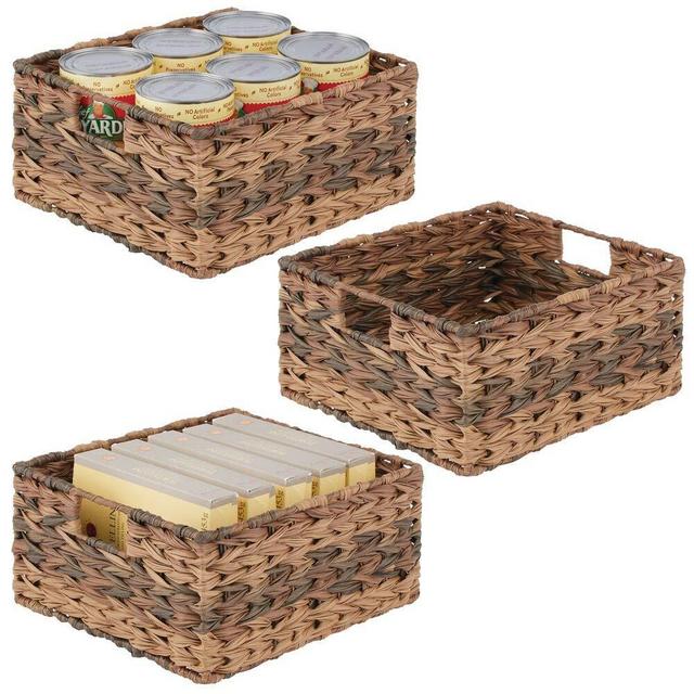 mDesign Woven Ombre Farmhouse Kitchen Pantry Food Storage Organizer Basket Bin - for Cabinets, Cupboards, Shelves, Countertops - Holds Potatoes, Onions, Fruit, 3 Pack - Brown Ombre