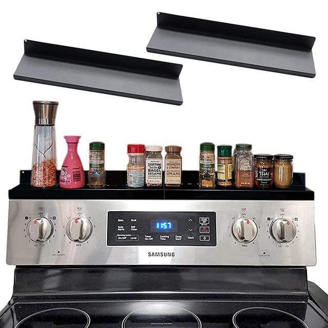 Qlvily 30" Kitchen Magnetic Shelf, Stainless Steel Shelf for Kitchen Stove, Magnetic Spice Rack, Kitchen Storage Organization, Black (15" + 15")