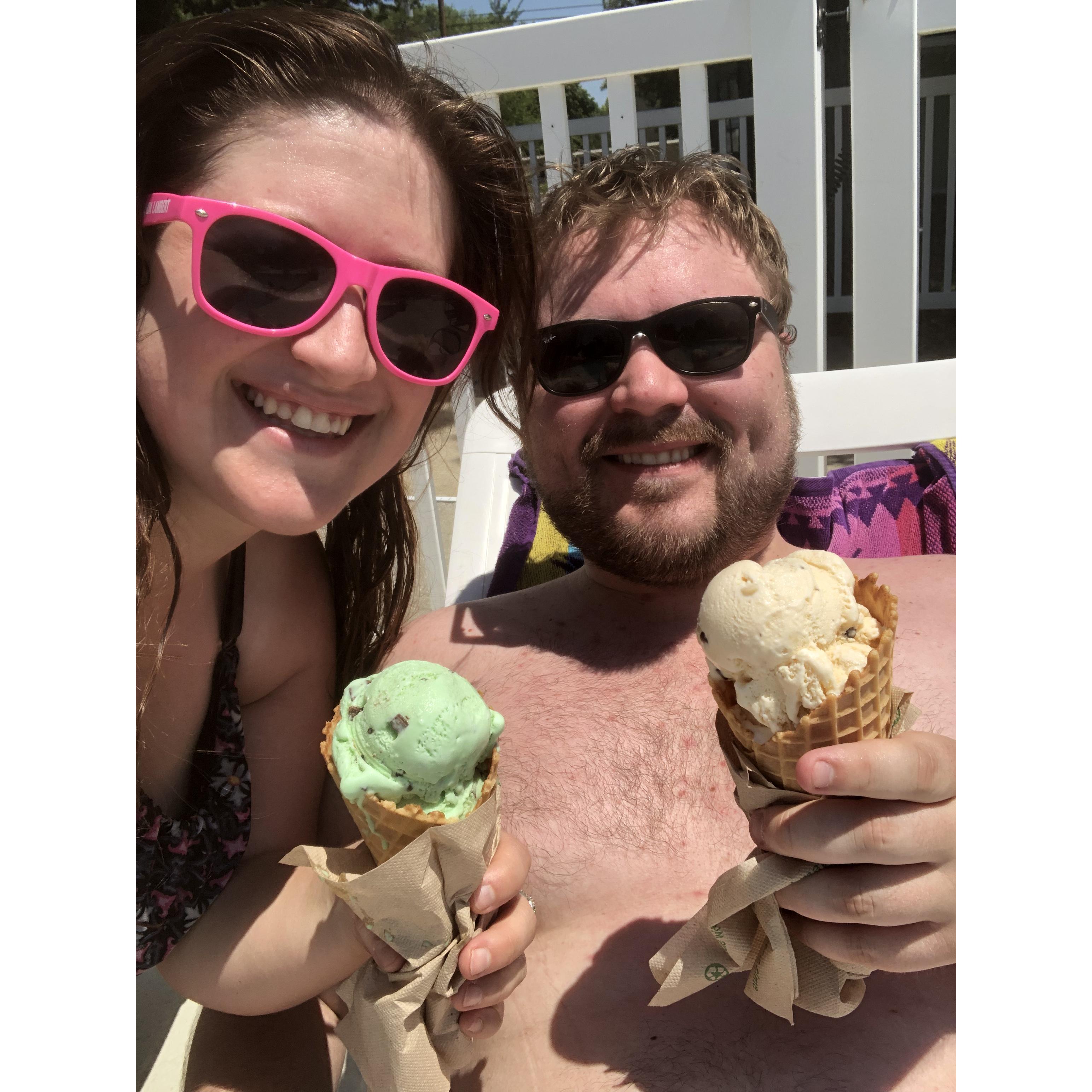 Enjoying some ice cream by the pool at the lake!