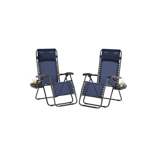 Yaheetech Set of 2 26in Outdoor Zero Gravity Chair Patio Lounge Camping Chair, Navy Blue