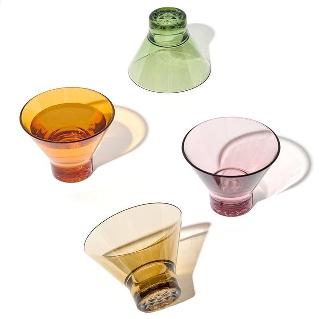 TOSSWARE RESERVE 8oz Stemless Martini - Color Series SET OF 4, Premium Quality, Tritan Dishwasher Safe & Heat Resistant Unbreakable Plastic Cocktail Glasses, Clear