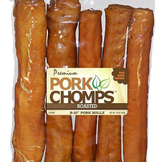 Pork Chomps Roasted Pork Skin Dog Chews, 8-inch Rolls, 5 Count