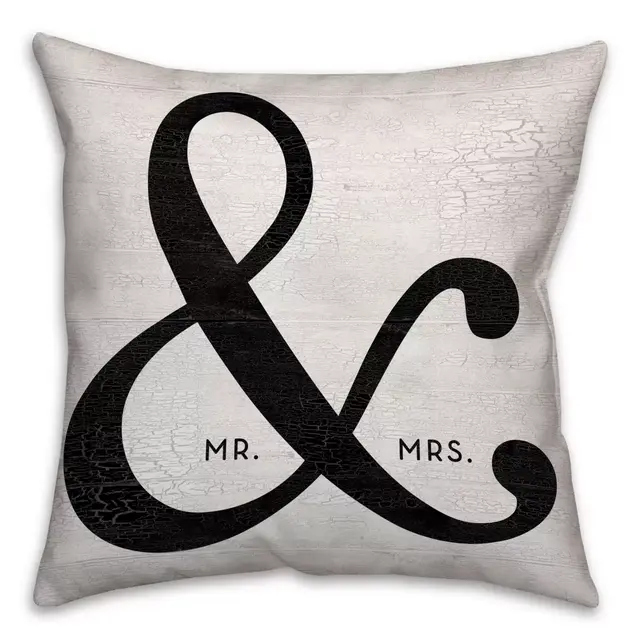 "Mr. & Mrs." Ampersand 18-Inch Square Throw Pillow in Black