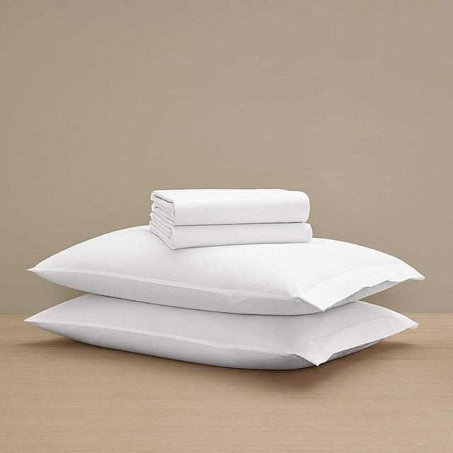 H by Frette Percale Classic Sheet Set (King) - Luxury All-White Bedding Sheet Set / Includes Pillowcases, Top Sheet, and Fitted Sheet