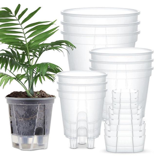 Wonderjune 9 Pcs Self Watering Pots for Indoor Plants with Deep Reservoir and High Drainage Holes for Outdoor Plants and Flowers(Clear,4.72'', 5.91'', 7.09'')