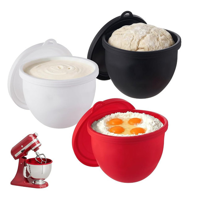 Ceruaxb Silicone Bowl Liners for KitchenAid 5 Qt Tilt-Head Mixer, 3 Pack with Lids, KitchenAid Mixer Accessories, Non-Stick Bowl Inserts for Baking, Mixing and Dough Proofing