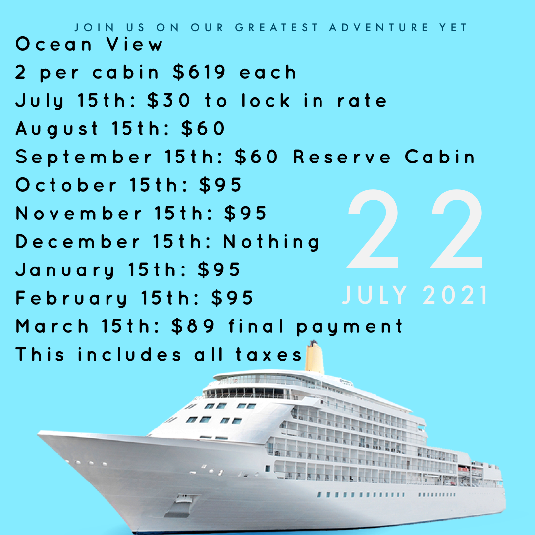 2 People Ocean View
Call Carnival to book Mon-Fri 9am-6pm EST
1-800-438-6744
Booking #H72VF7 Anwar & Lovey's Wedding
Late Dining
PRICES ARE SUBJECT TO CHANGE AFTER JULY 15, 2020
