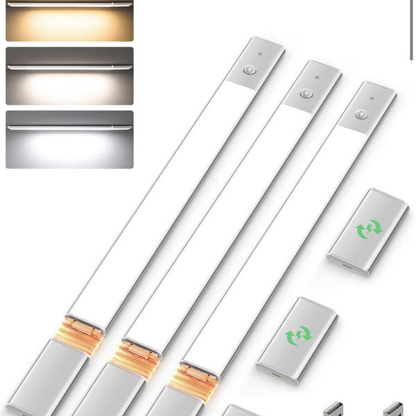 EZVALO Under Cabinet Lighting, 2200mAh Closet Lights with 2 Extra Batteries, 3 Color Temps Motion Sensor Lights Indoor, LED Lights for Closet, Pantry, Kitchen