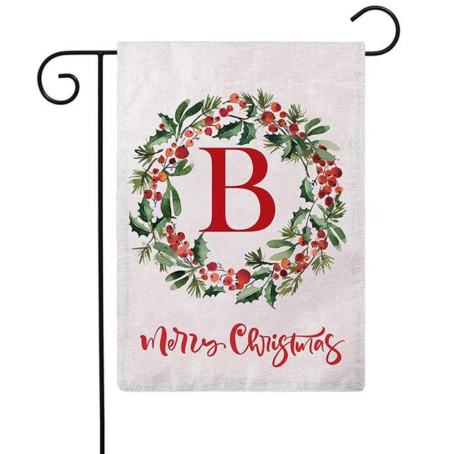 ULOVE LOVE YOURSELF Merry Christmas Wreath Decorative Garden Flags with Monogram Letter B Double Sided Winter Holiday Outdoor Garden Flags 12.5×18 Inch for House Garden Yard Patio Decor (B)