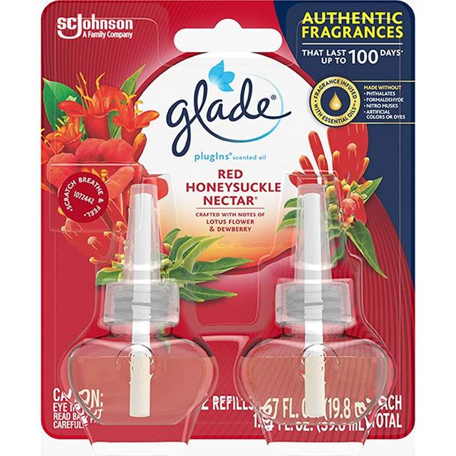 Glade PlugIns Refills Air Freshener, Scented and Essential Oils for Home and Bathroom, Red Honeysuckle Nectar, 1.34 Fl Oz, 2 Count