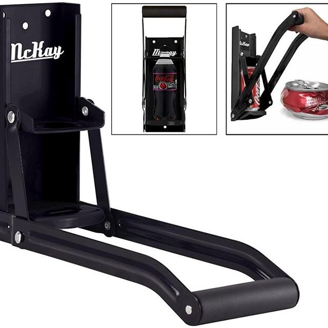 McKay 16 oz. Metal Can Crusher, Heavy-Duty Wall-Mounted Smasher for Aluminum Seltzer, Soda, Beer Cans and Bottles for Recycling - Black