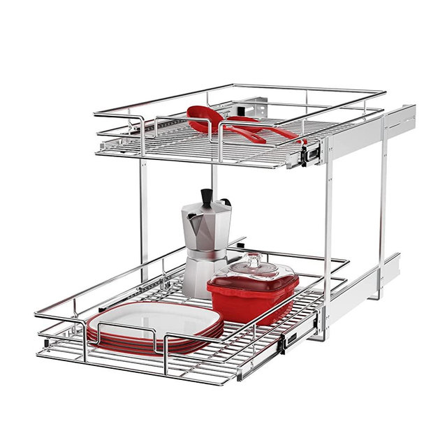 Individual Pull Out Cabinet Organizer (11"W x 18"D), 2 Tier Spice Rack Organizer for Cabinet, Slide Out Drawer Pantry Shelf Organization and Storage for Kitchen Bathroom