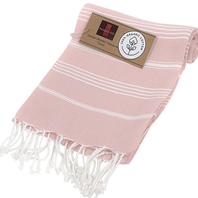 Organic Cotton |Turkish Beach Towels | Pre Washed Pestemal Peshtemal Towel | Super Soft | Absorbent | Stylish No Shrinkage Bath Towel | Beach Towel 100% Cotton | 37x70 Inches (Peachy Keen)