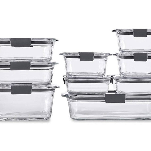 Rubbermaid Brilliance Glass Food Storage Containers, Set of 9 Food Containers with Lids (18 Pieces Total), BPA Free and Leak Proof