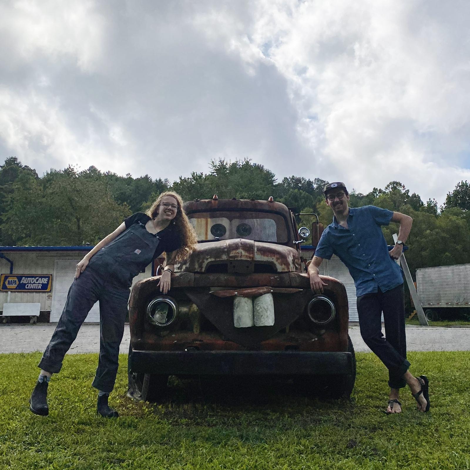 A quick stop for a picture with Mater while on a road trip to Asheville, NC