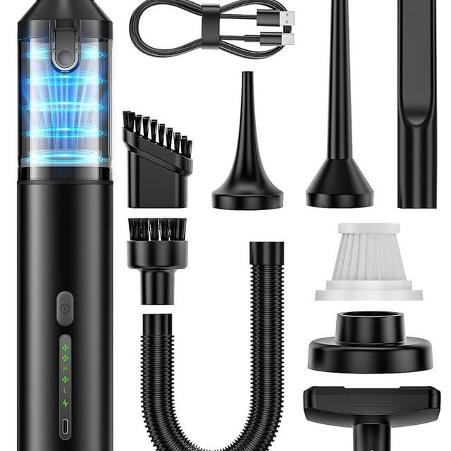 Car Vacuum Portable Cordless Handheld Vacuum Cleaner 4-in-1 Mini Cordless Vacuum with 2 Suction Modes and 16000pa Suction Power Blowing & Inflating 2 Modes Handheld Vacuum for Car, Desk, Keyboards