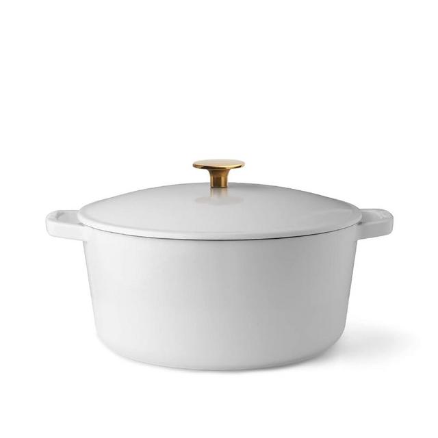 Milo by Kana 3.5-quart Enameled Cast Iron Dutch Oven with Lid | Premium Casserole Cooking Pot | Enamel Coating Inside and Out | Oven Safe and Dishwasher Friendly (White with Gold Knob)