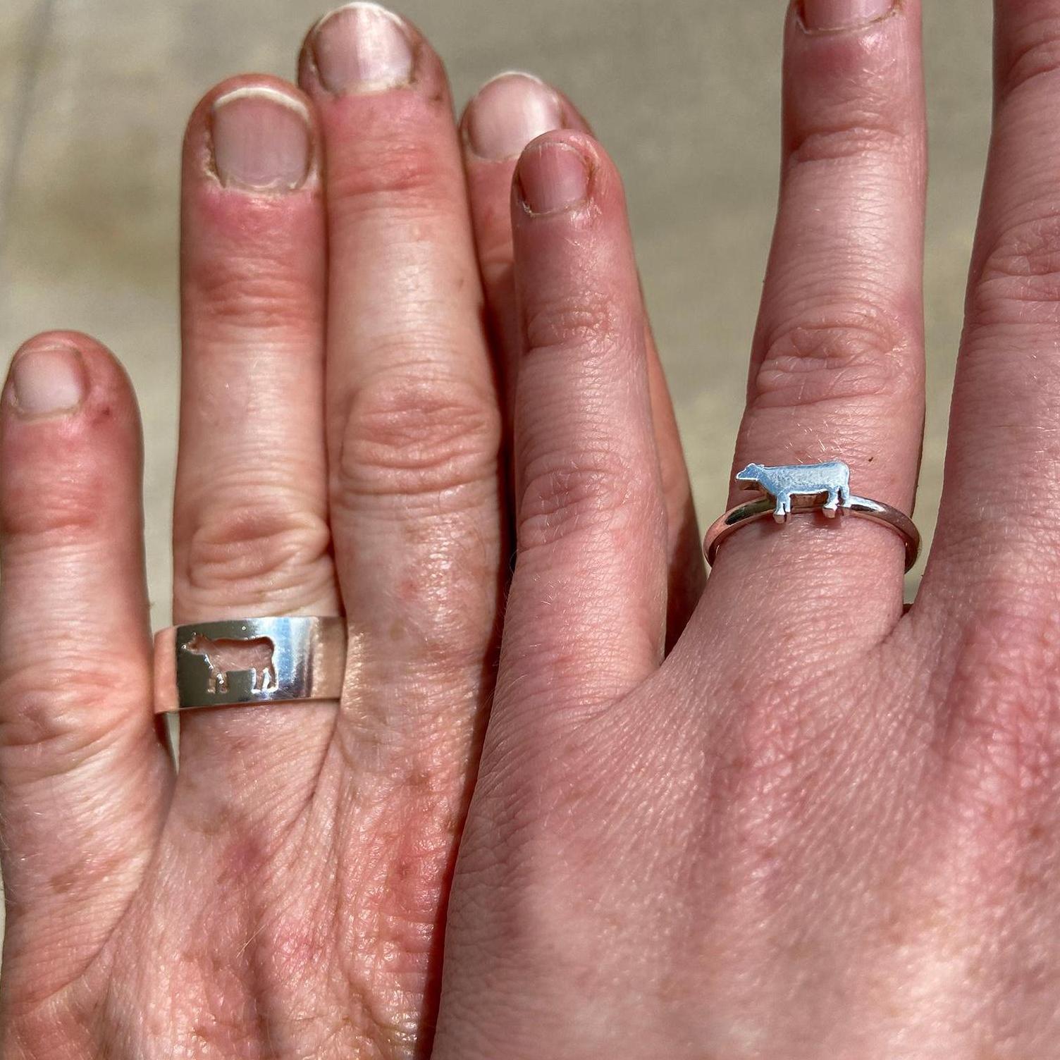 These are our engagement rings.  Fitting since we were brought together by cows.