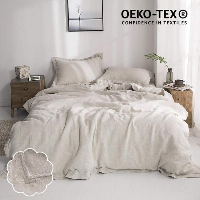 Simple&Opulence 100% Washed Linen Duvet Cover Set 3 Piece Home Bedding Sets with Button Closure(Linen,King)