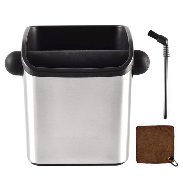 Espresso Grounds Knock Box Mini - CAFEMASY Durable Stainless Steel Coffee Grind Knock Box with Removable Knock Bar and Non-slip Base