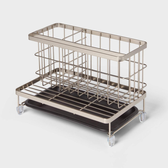 Top of Kitchen Sink Sponge Brush and Caddy Organizer Silver - Brightroom™